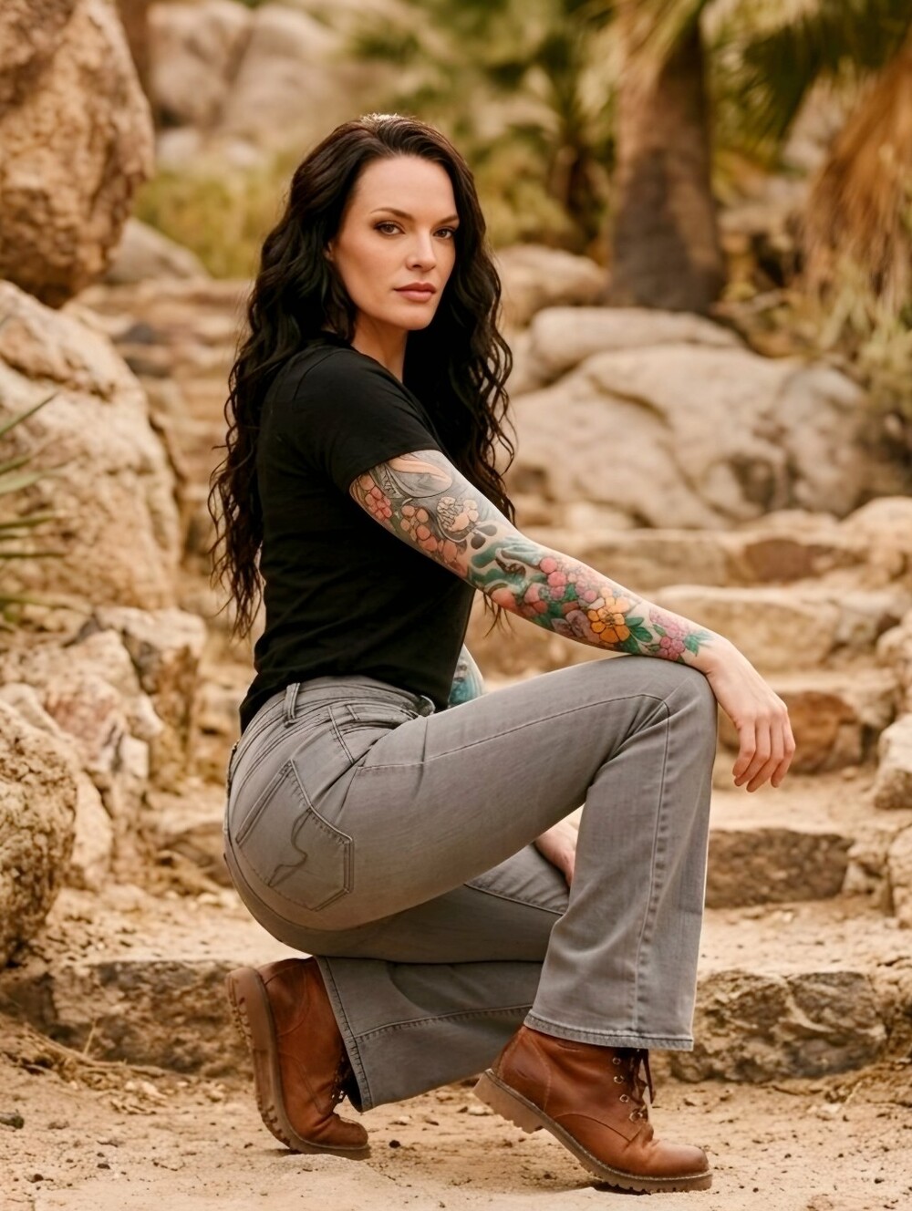 Wear It Declare It ✦ Flared Jeans ✦ Gray Pink Embroidered Pocket Stretch Cotton
